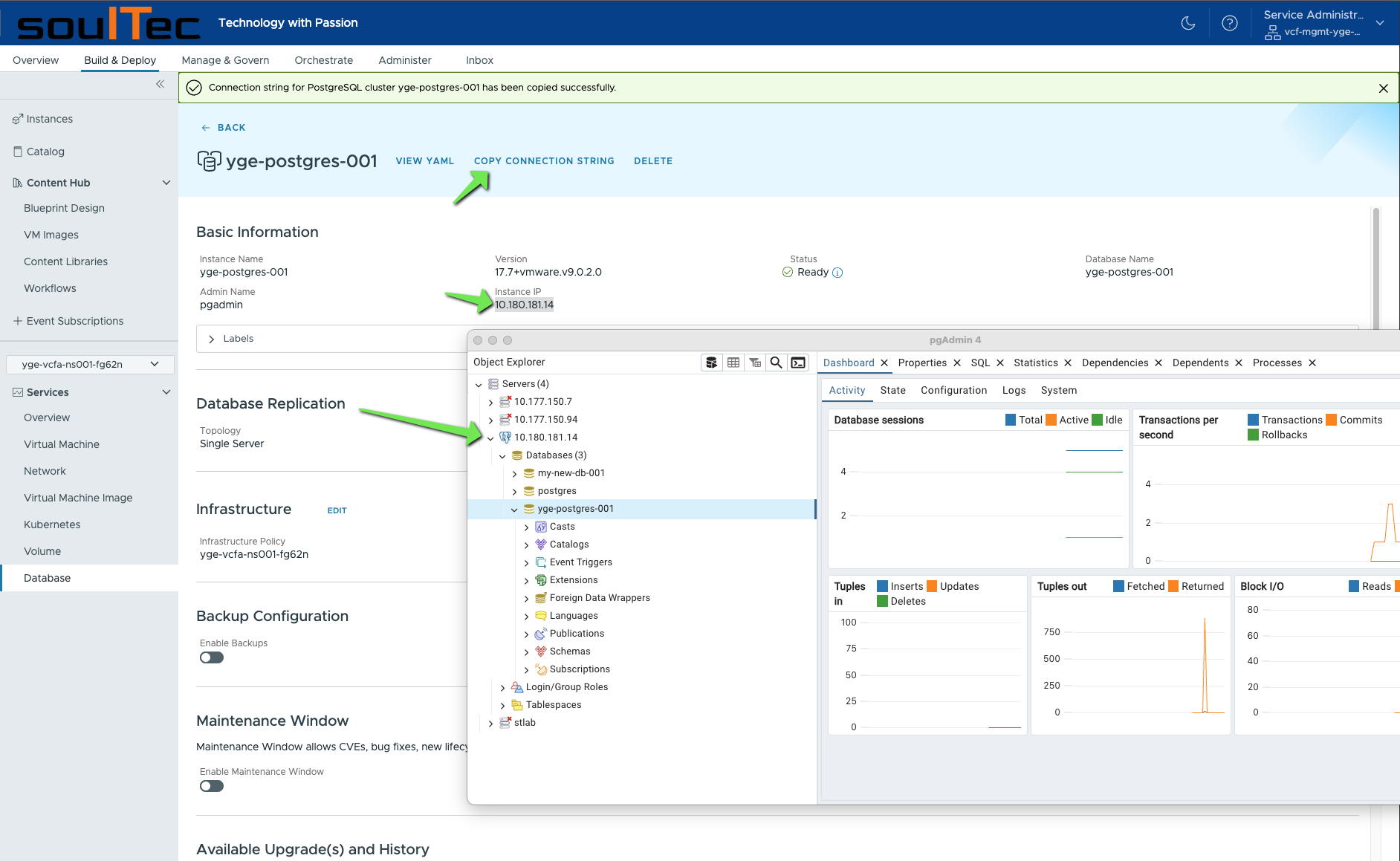 pgAdmin connected to DSM database